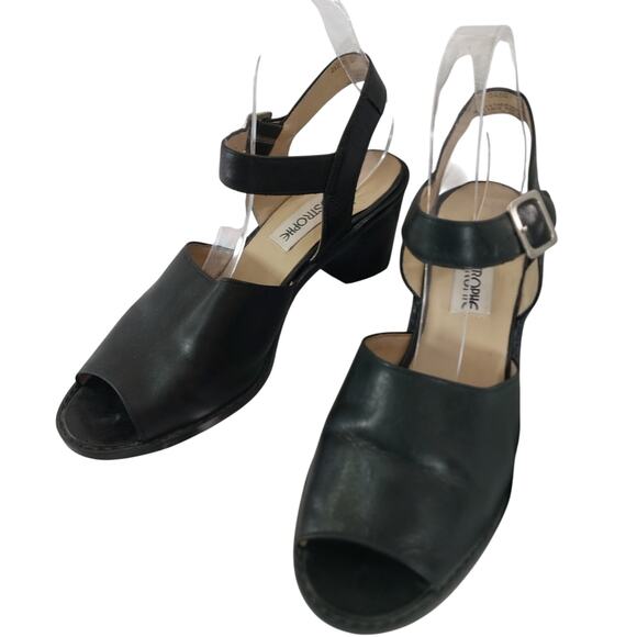 APOSTROPHE! "GABBY" BLACK GENUINE LEATHER OPEN TOE, ANKLE STRAP SANDALS! SZ 8M - Picture 3 of 10